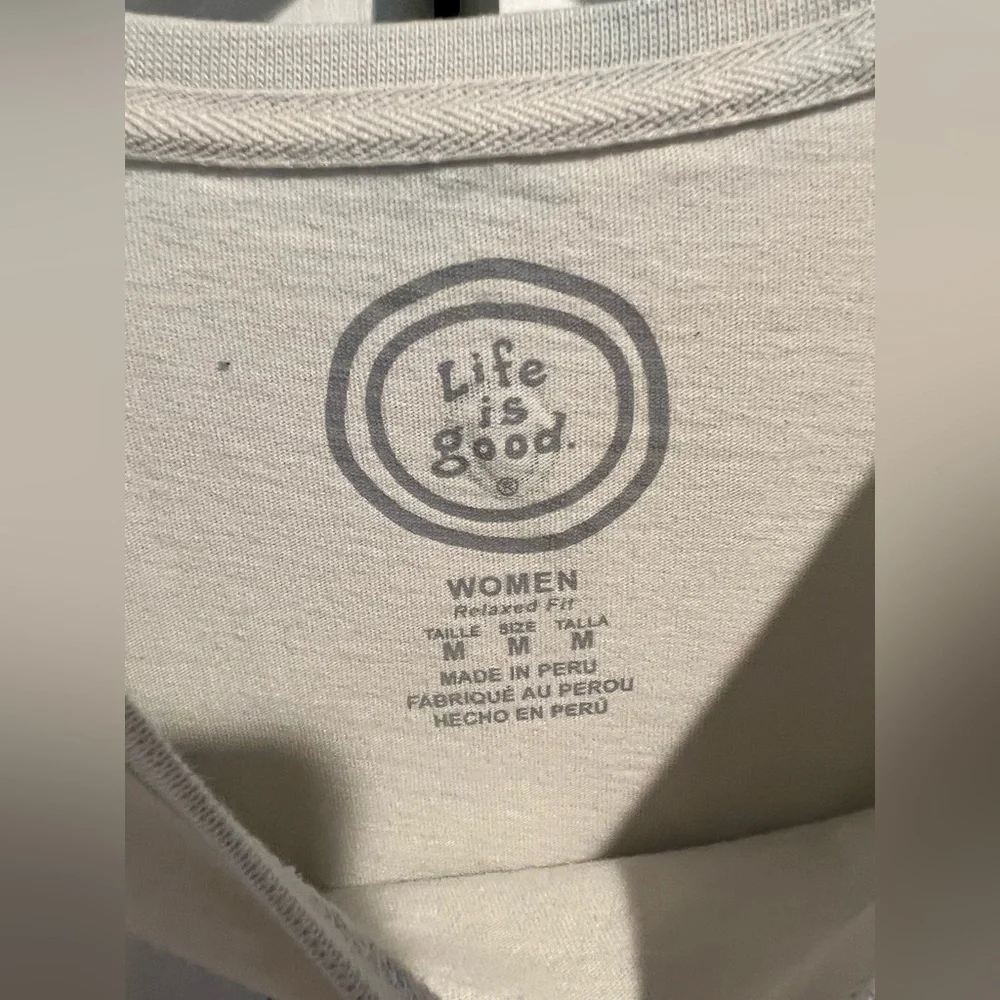 LIFE IS GOOD 🌺Relaxed Fit, Long Sleeve, Taupe , Crewneck Shirt, Pink 🌺Hibiacus - Picture 3 of 7